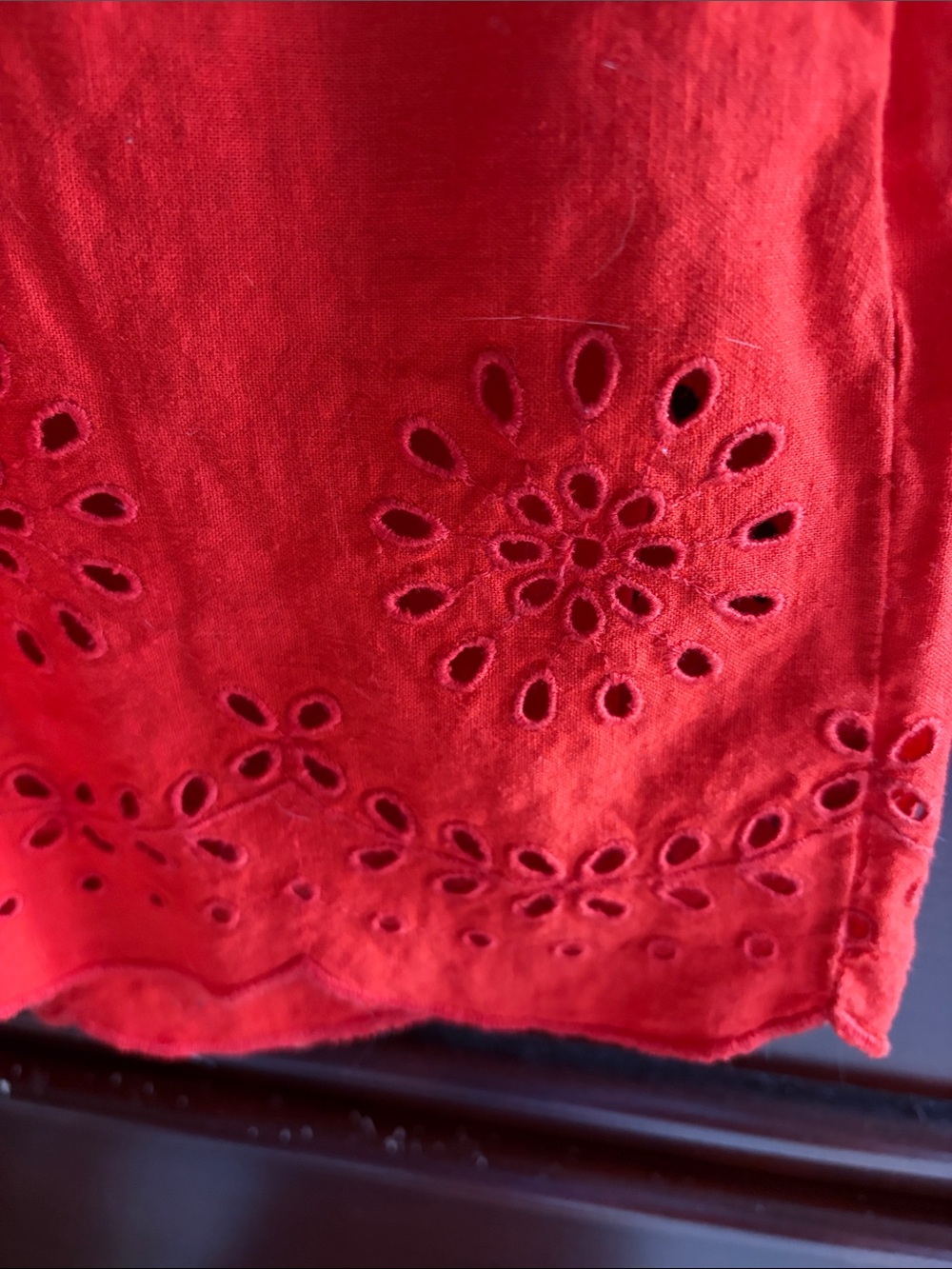 LOFT Red Eyelet Cotton Shorts - Picture 3 of 8